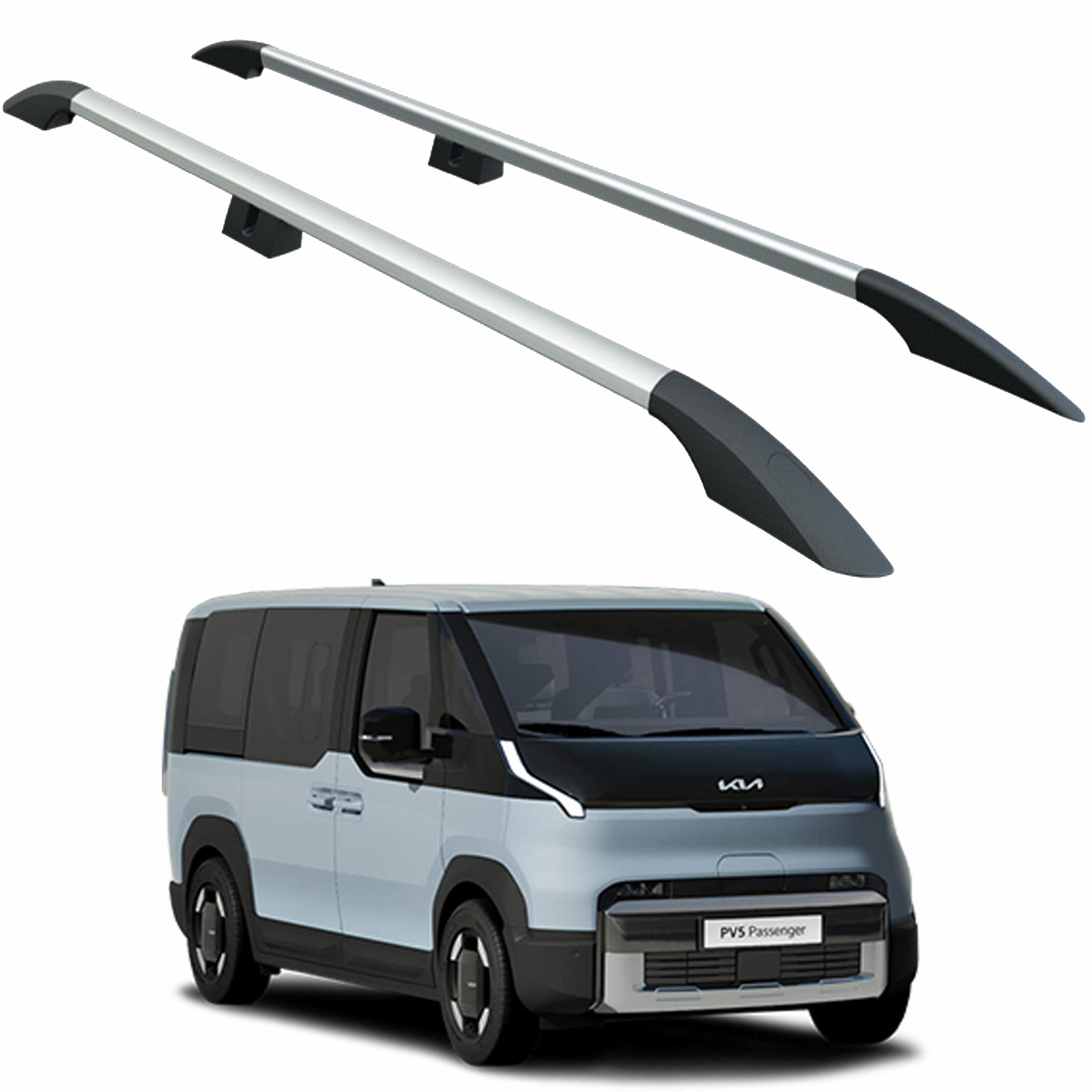 For Kia PV5 Roof Side Rails – Plus Model, Aluminum Silver For Kia PV5 Roof Side Rails – Plus Model, Aluminum Silver